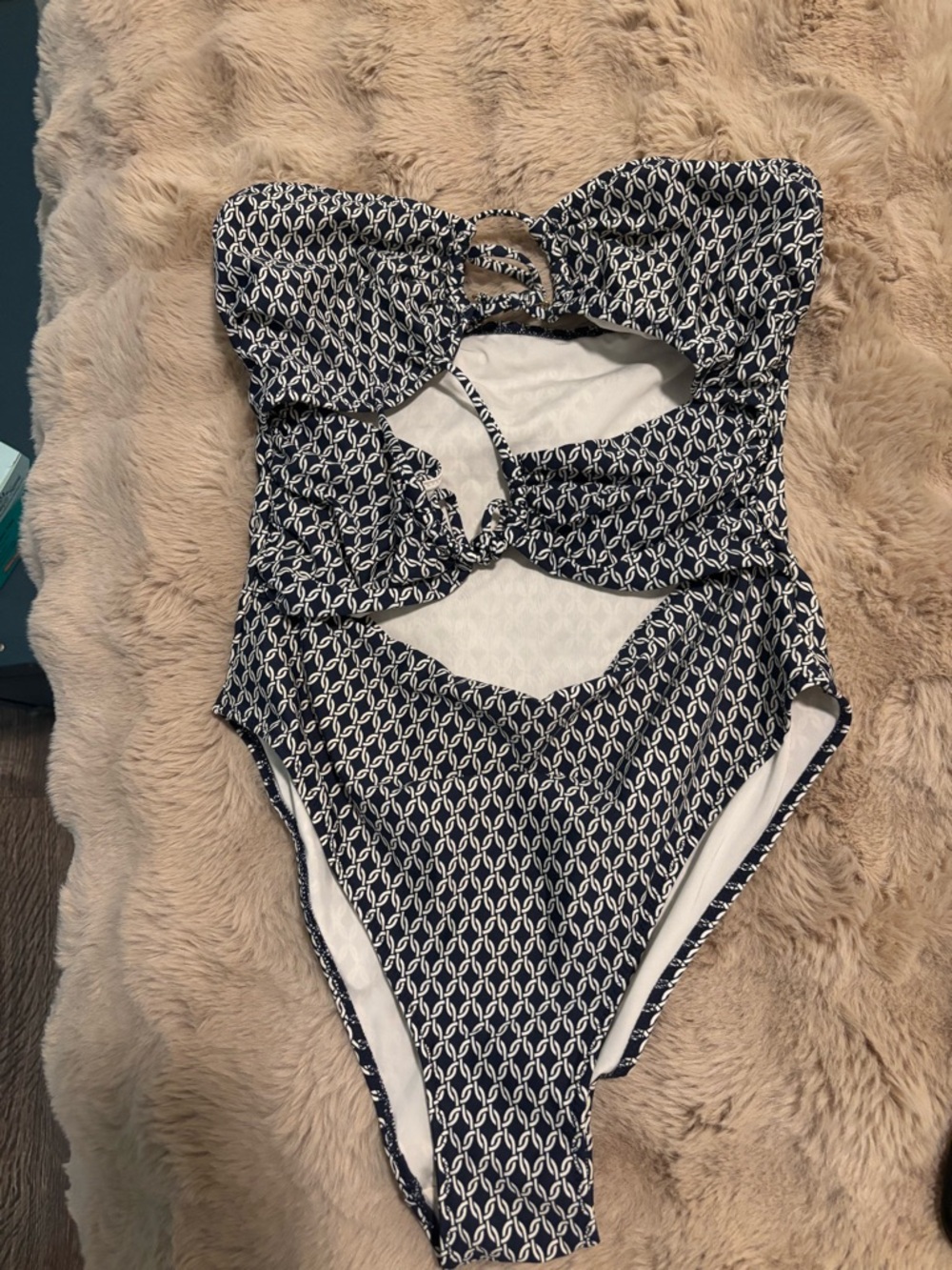 H&M Navy and White Cutout One-Piece Swimsuit